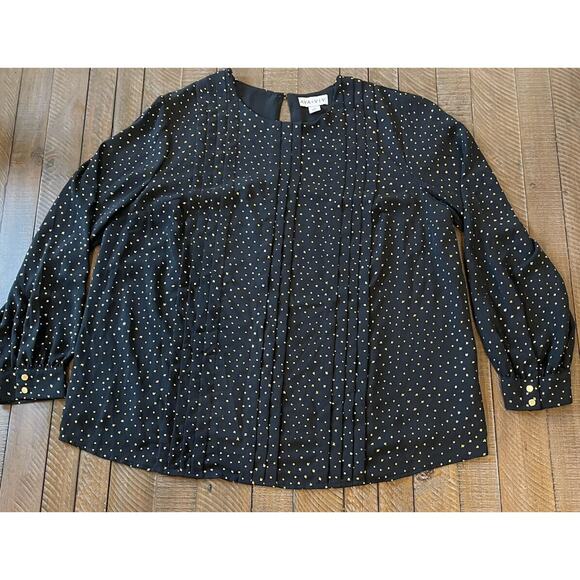 Ava Viv 1X Top Womens Plus Size Scoop Neck Blouse Back Gold Pullover Pleated - Picture 6 of 7